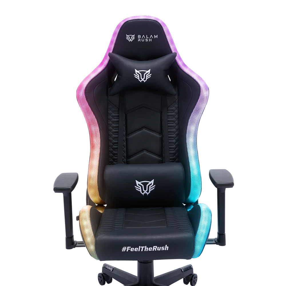 Silla Gamer | Lightning Rush V2 | PVC + PU + Espuma Moldeada + Nylon | Pistón Clase 4 + Soporta hasta 150 Kg + Mecanismo Mariposa + Inclinación 135° + Iluminación RGB | Reposabrazos 4D + Cojín Lumbar + Cojín Cervical | Azender | Negro