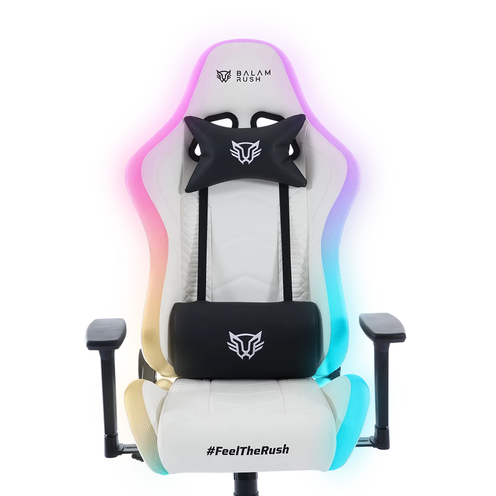 Silla Gamer | Lightning Rush V2 | PVC + PU + Espuma Moldeada + Nylon | Pistón Clase 4 + Soporta hasta 150 Kg + Mecanismo Mariposa + Inclinación 135° + Iluminación RGB | Reposabrazos 4D + Cojín Lumbar + Cojín Cervical | Azender | Perla