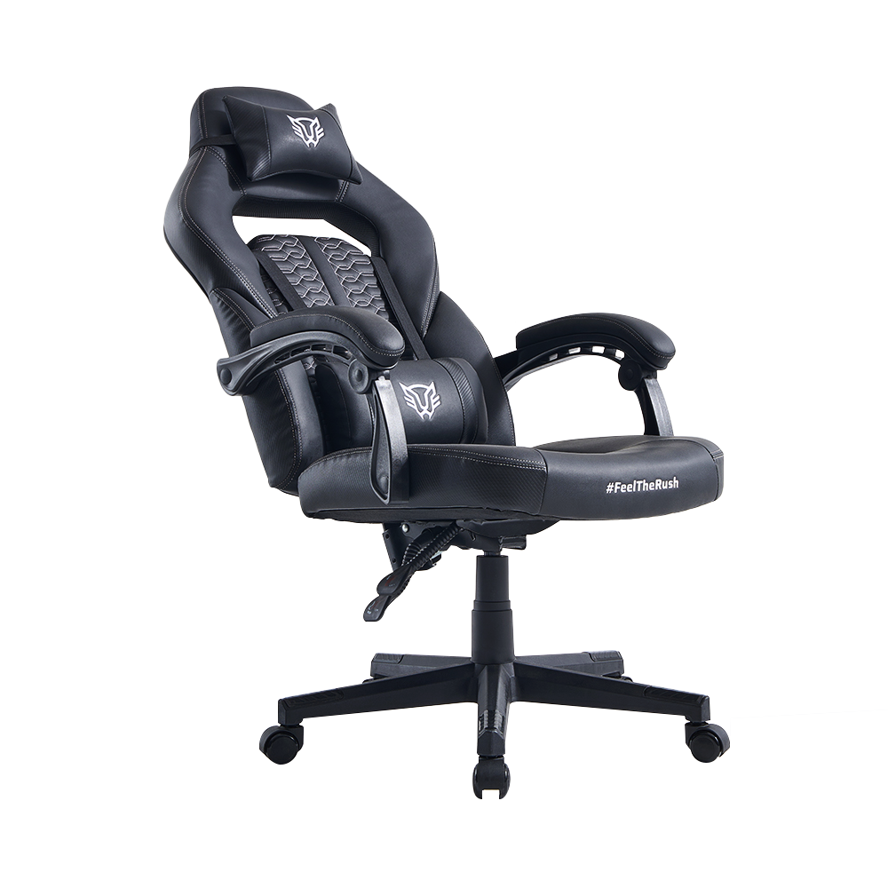 Silla Gamer | Force Super Z5 | PVC + Espuma Moldeada + Nylon | Pistón Clase 4 + Soporta hasta 150 kg + Mecanismo Mecánico + Inclinación 180° | Reposabrazos 2D + Cojín Lumbar + Cojín Cervical | Azender | Negro