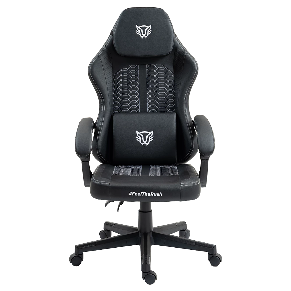 Silla Gamer | Force Max Z3 | PVC + Algodón + Nylon | Pistón Clase 3 + Soporte hasta 130 kg + Mecanismo Mecánico + Inclinación 135° | Reposabrazos Fijos + Cojín Lumbar + Cojín Cervical | Nova | Negro