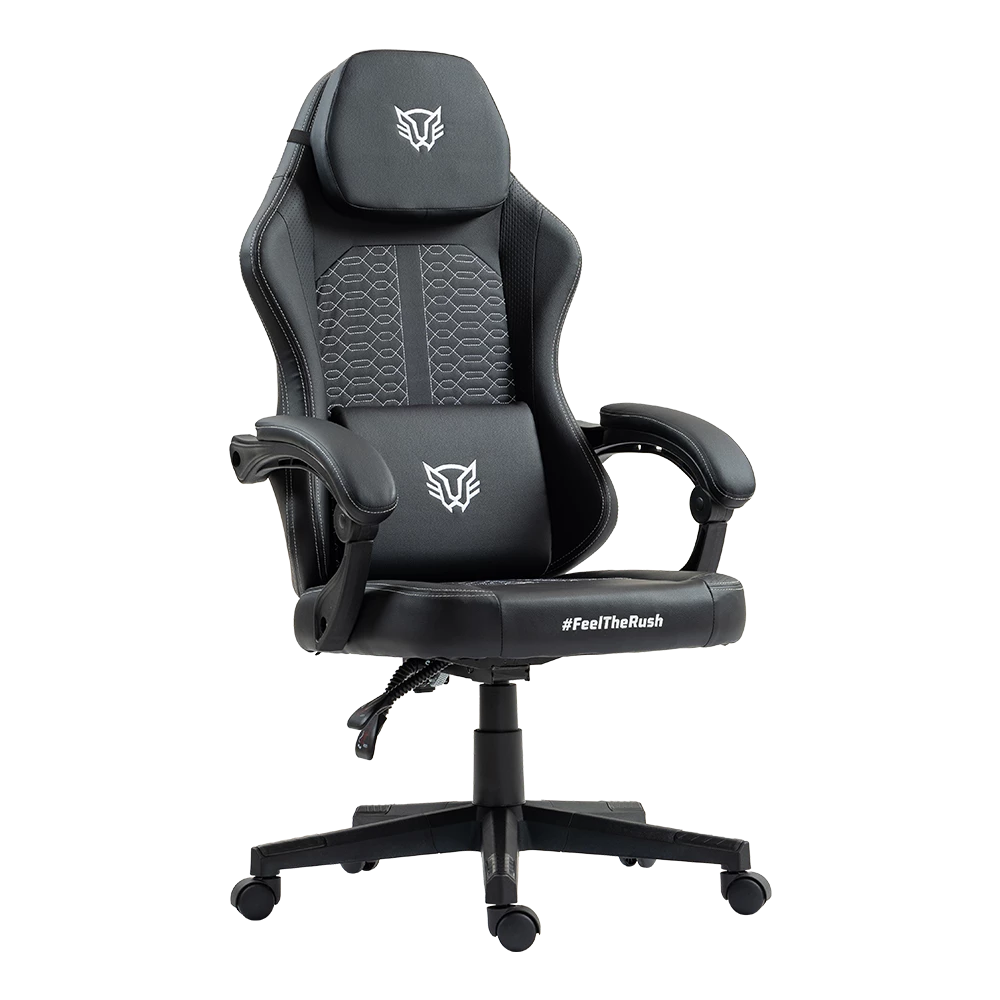 Silla Gamer | Force Max Z3 | PVC + Algodón + Nylon | Pistón Clase 3 + Soporte hasta 130 kg + Mecanismo Mecánico + Inclinación 135° | Reposabrazos Fijos + Cojín Lumbar + Cojín Cervical | Nova | Negro