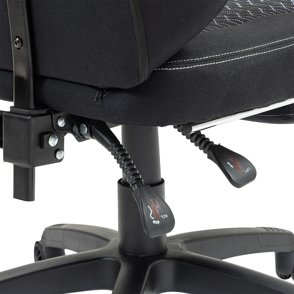 Silla Gamer | Force Plus Z1 | Tela + PVC + Algodón + Nylon | Pistón Clase 2 + Soporte hasta 120 kg + Mecanismo Mecánico + Inclinación 135° | Reposabrazos Fijos + Reposa Pies + Cojín Lumbar + Cojín Cervical | Nova | Negro