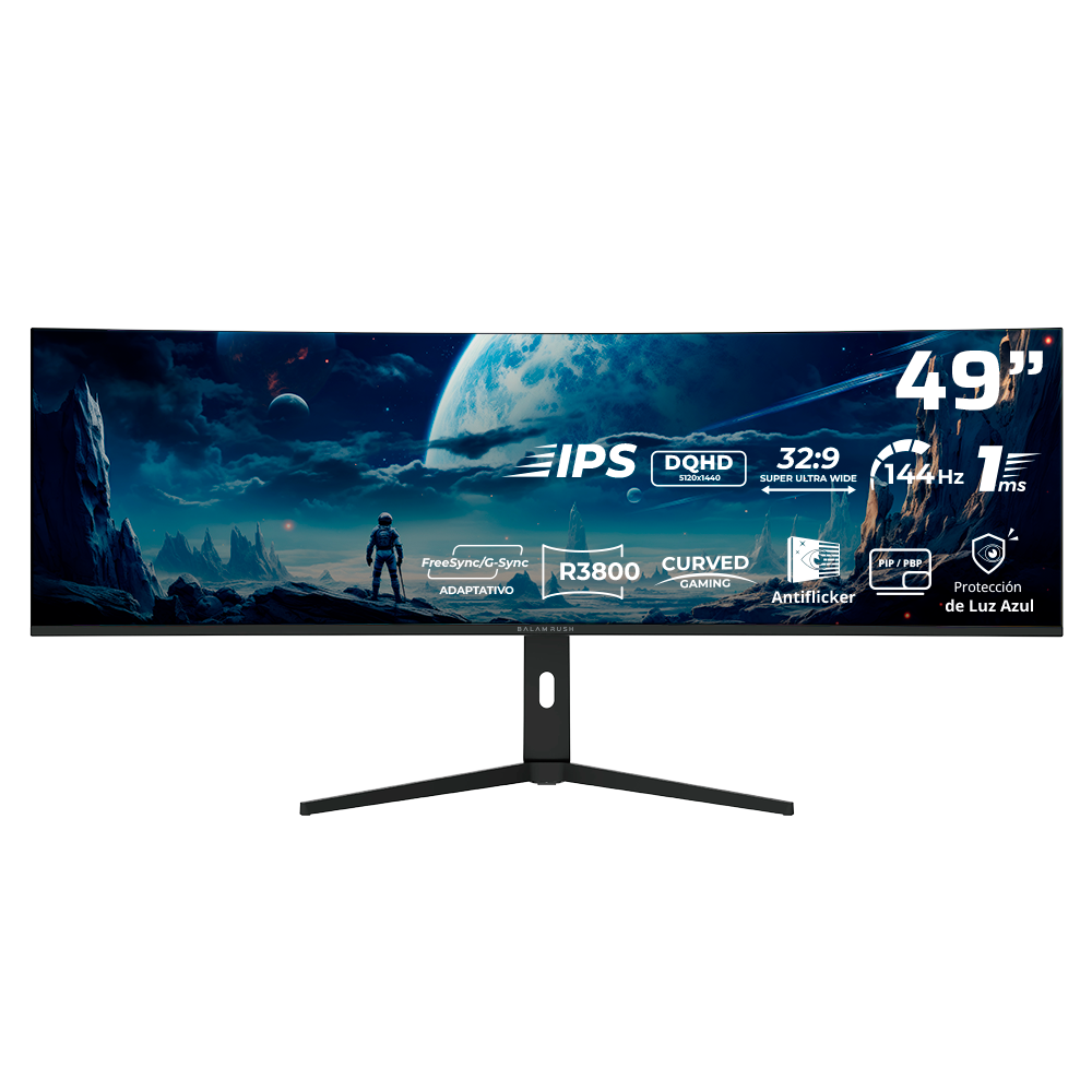 Monitor Gamer Curvo 49" DQHD R3800 IPS | Exorvit Earth MZX49C | Negro