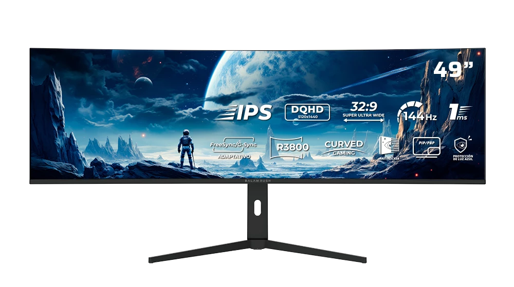 Monitor Gamer Curvo 49" DQHD R3800 IPS | Exorvit Earth MZX49C | Negro