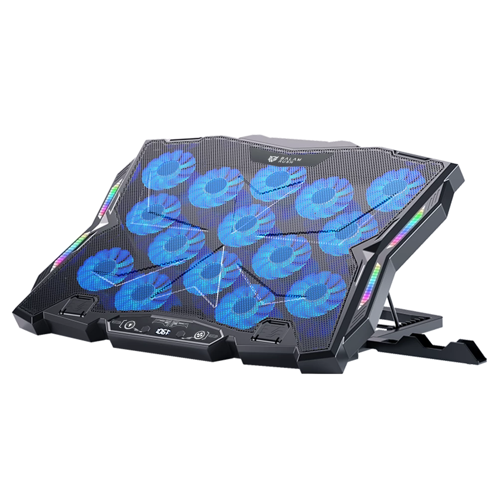 Base Enfriadora Para Laptop | Eolox Frost EF740 | ABS + Aluminio | 2 Ventiladores x 50 mm + 2x Ventiladores 60 mm + 4x Ventiladores 70 mm + 1x Ventilador 80 mm + 1 Puerto USB C + Soporte para Celular | 7 Niveles de Ajuste + RGB | Legend | Negro