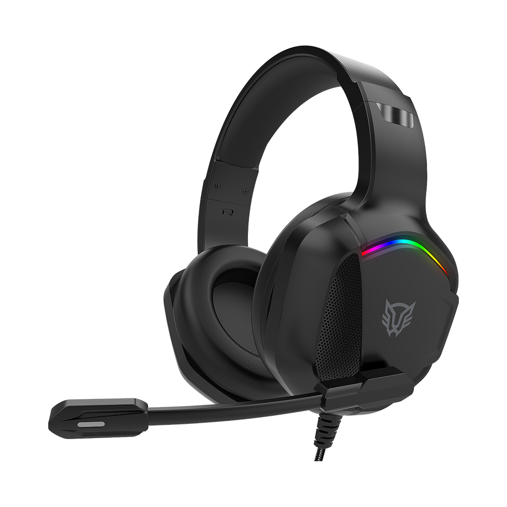 Audífonos Gamer | Orphix II HS699 Alámbricos + Over Ear + Bocinas 50 mm + Mic Fijo | Sonido Dinámico + Compatible con PC + Dispositivos móviles + Consolas | RGB + Jack 3.5 mm + USB | Azender Negro