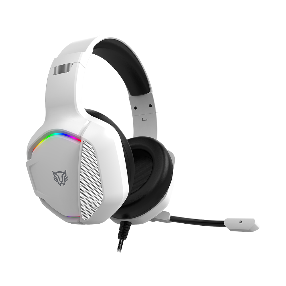 Audífonos Gamer | Orphix II HS699 Alámbricos + Over Ear + Bocinas 50 mm + Mic Fijo | Sonido Dinámico + Compatible con PC + Dispositivos móviles + Consolas | RGB + Jack 3.5 mm + USB | Azender | Blanco