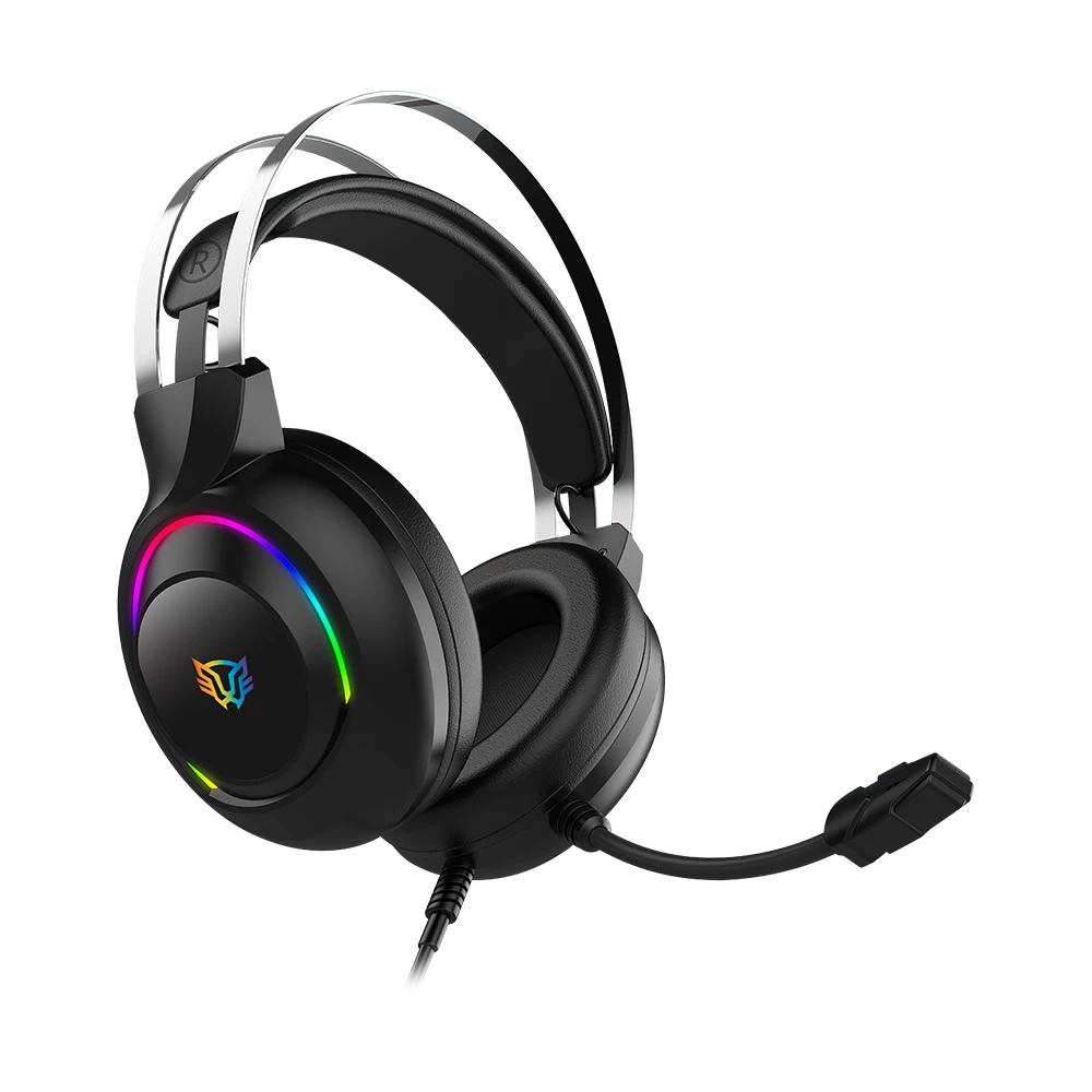 Audífonos Gamer | Hesix II HS688 | Alámbricos + Over Ear + Bocinas 50 mm + Mic Fijo | Sonido Dinámico + Compatible con PC + Dispositivos móviles + Consolas | RGB + Jack 3.5 mm + USB | Azender | Negro