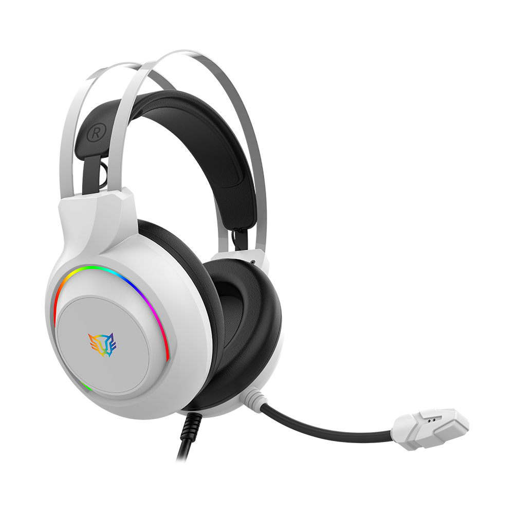 Audífonos Gamer | Hesix II HS688 | Alámbricos + Over Ear + Bocinas 50 mm + Mic Fijo | Sonido Dinámico + Compatible con PC + Dispositivos móviles + Consolas | RGB + Jack 3.5 mm + USB | Azender | Blanco