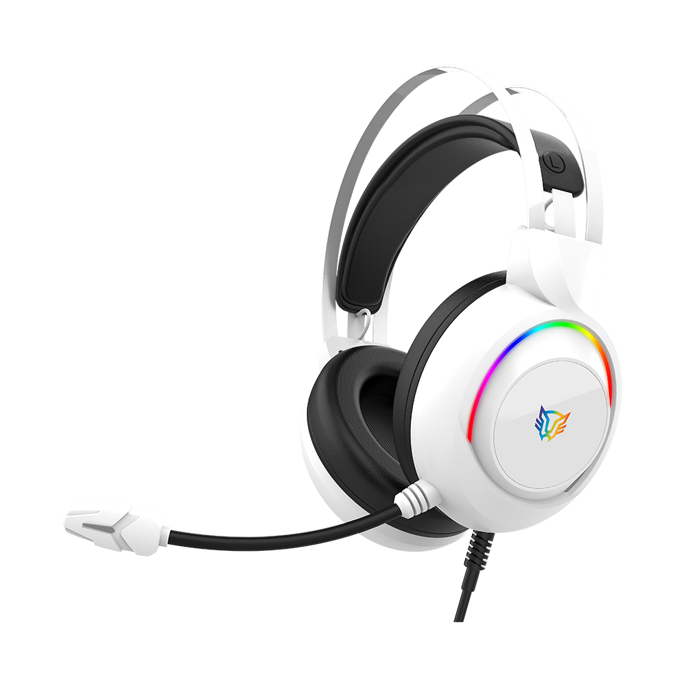 Audífonos Gamer | Hesix II HS688 | Alámbricos + Over Ear + Bocinas 50 mm + Mic Fijo | Sonido Dinámico + Compatible con PC + Dispositivos móviles + Consolas | RGB + Jack 3.5 mm + USB | Azender | Blanco