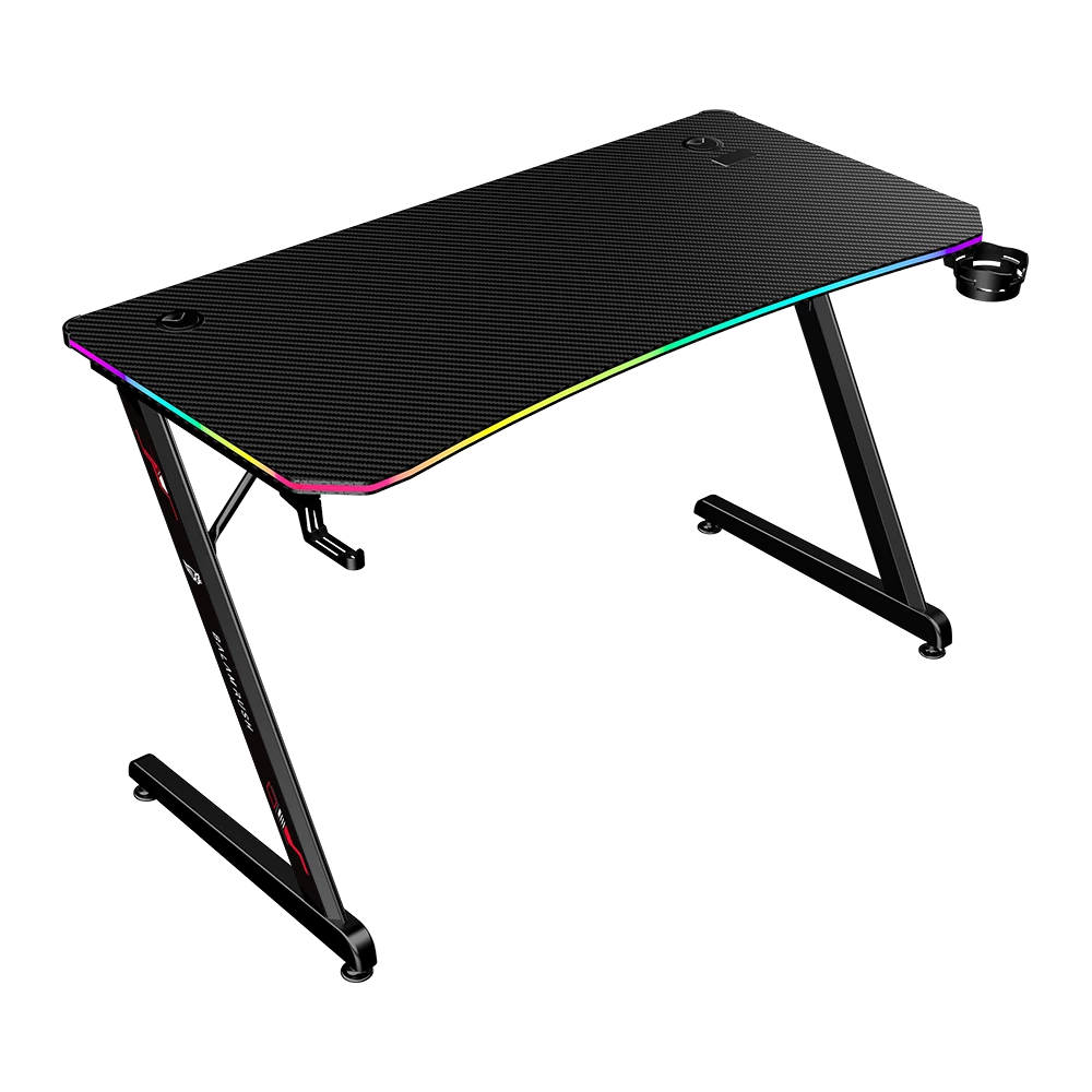 Escritorio Gamer Ergonómico | Olympus Spot Glow Pro MRX8000 | Estructura Z + 120 x 60 cm | Soporta hasta 100 kg | ABS + PC + Acero + Aglomerado 18 mm + Recubrimiento de melamina Fibra de carbono | RGB | 1x Gancho + 1x Porta Vasos | Legend | Negro