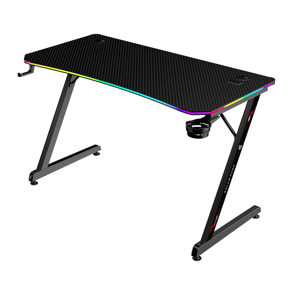 Escritorio Gamer Ergonómico | Olympus Spot Glow Pro MRX8000 | Estructura Z + 120 x 60 cm | Soporta hasta 100 kg | ABS + PC + Acero + Aglomerado 18 mm + Recubrimiento de melamina Fibra de carbono | RGB | 1x Gancho + 1x Porta Vasos | Legend | Negro