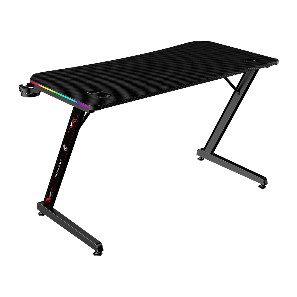 Escritorio Gamer Ergonómico | Olympus Spot Glow Pro MRX8000 | Estructura Z + 120 x 60 cm | Soporta hasta 100 kg | ABS + PC + Acero + Aglomerado 18 mm + Recubrimiento de melamina Fibra de carbono | RGB | 1x Gancho + 1x Porta Vasos | Legend | Negro