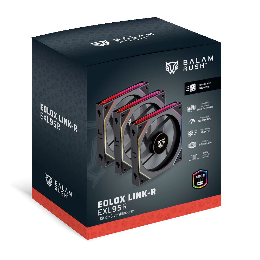 Kit 3 Ventiladores Daisy-Chain con Aspas Inversas para PC | Eolox Link-R EXL95R | Negro