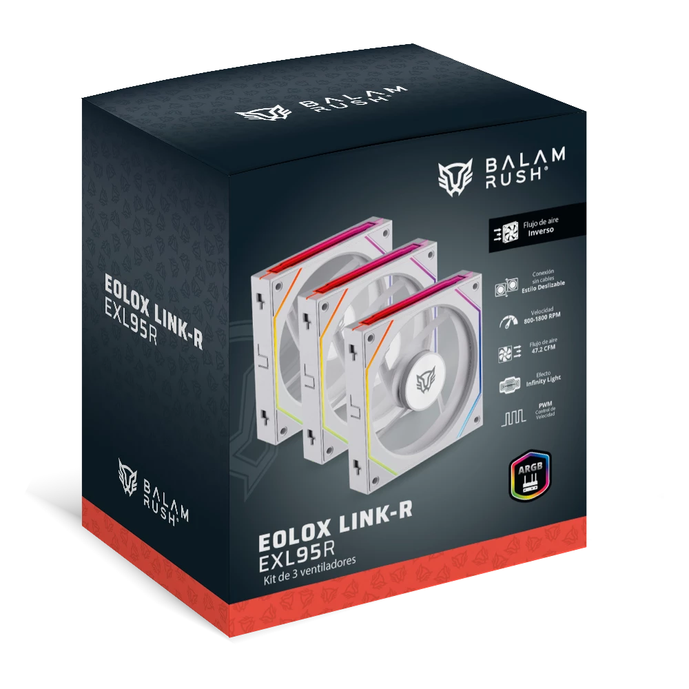 Kit 3 Ventiladores Daisy-Chain con Aspas Inversas para PC | Eolox Link-R EXL95R | Blanco