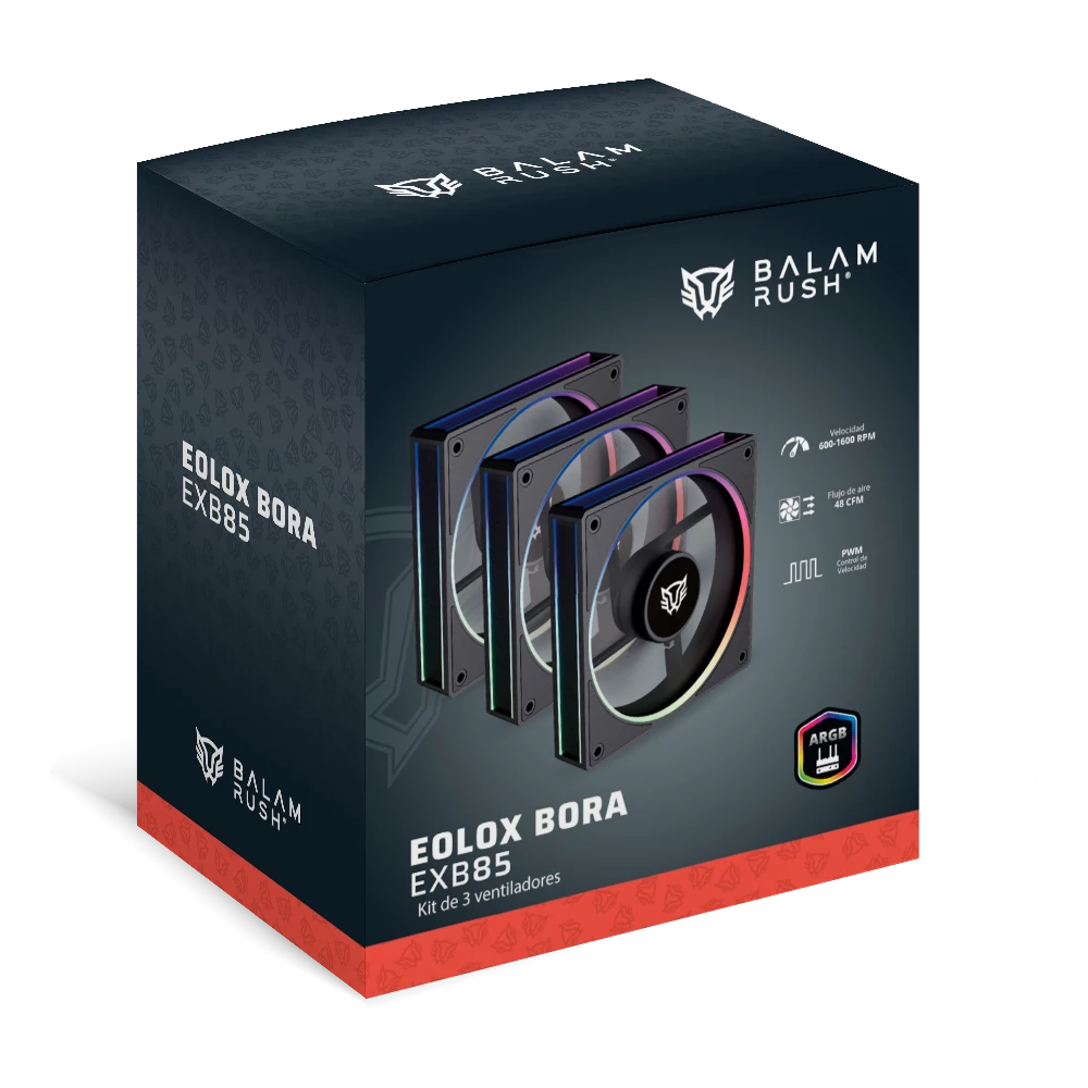 Kit 3 Ventiladores para PC | Eolox Bora EXB85 | Negro
