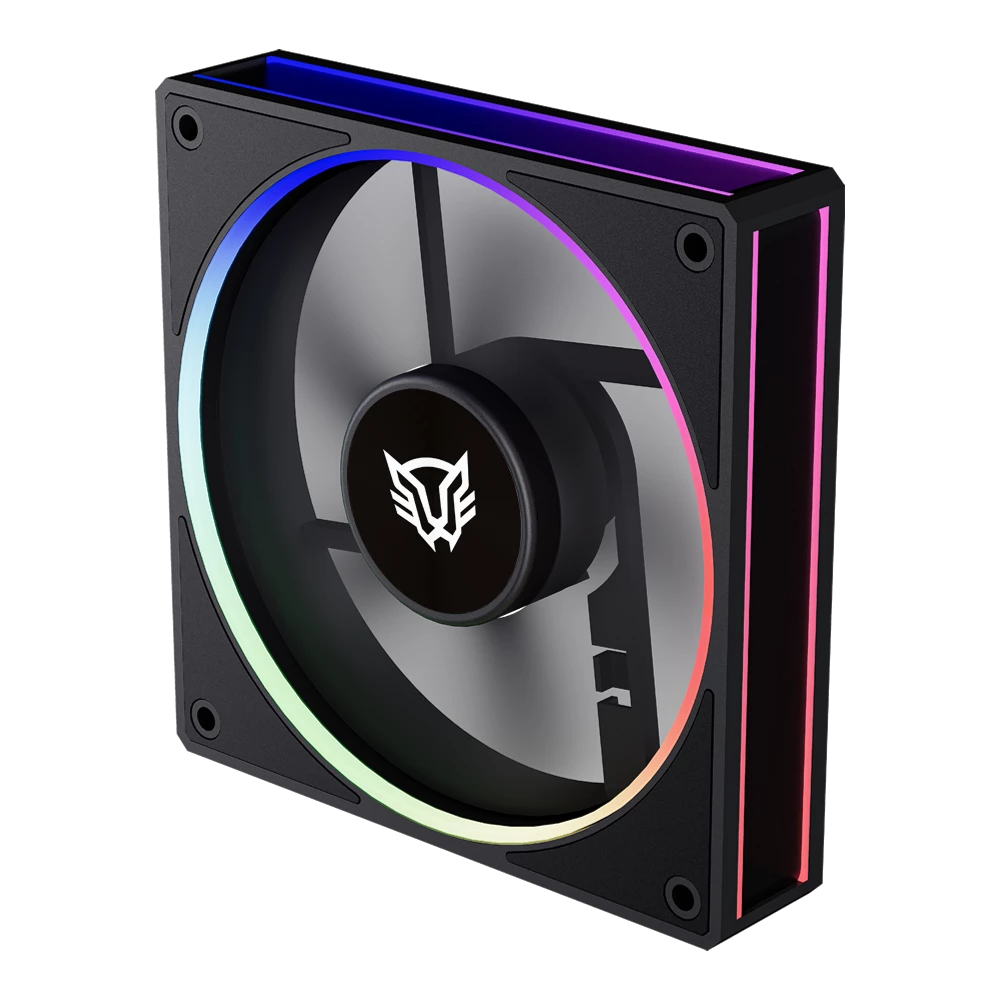 Kit 3 Ventiladores Aspas Inversas para PC | Eolox Bora-R EXB85R | Diseño Cuadrado | 120 mm / 600 - 1600 RPM / PWM 4 pin + Aurea RGB | Azender | Negro