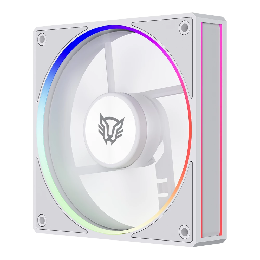 Kit 3 Ventiladores Aspas Inversas para PC | Eolox Bora-R EXB85R | Diseño Cuadrado | 120 mm | 600 - 1600 RPM | PWM 4 pin + Aurea RGB | Azender | Blanco