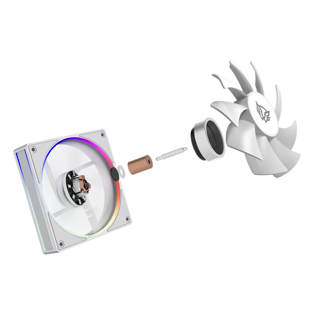 Kit 3 Ventiladores Aspas Inversas para PC | Eolox Bora-R EXB85R | Diseño Cuadrado | 120 mm | 600 - 1600 RPM | PWM 4 pin + Aurea RGB | Azender | Blanco