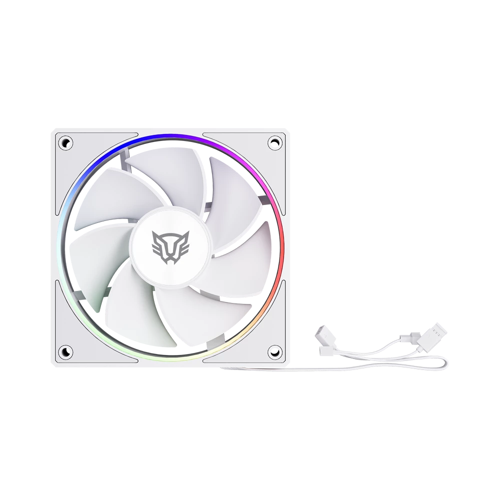 Kit 3 Ventiladores Aspas Inversas para PC | Eolox Bora-R EXB85R | Diseño Cuadrado | 120 mm | 600 - 1600 RPM | PWM 4 pin + Aurea RGB | Azender | Blanco