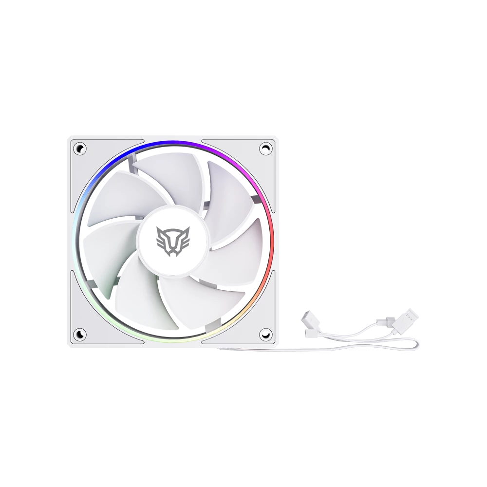 Ventilador con Aspas Inversas para PC | Eolox Bora-R EXB85R | Diseño Cuadrado | 120 mm | 600 - 1600 RPM | PWM 4 pin + Aurea RGB | Azender | Blanco