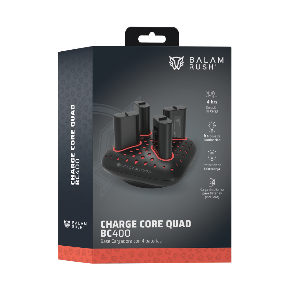 Base Cargadora con 4 baterias | ChargeCore Quad BC400 | Negro