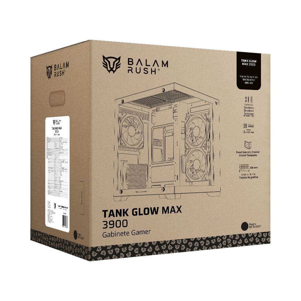 Gabinete Gamer Mini Torre | Tank Glow Max 3900 | Negro