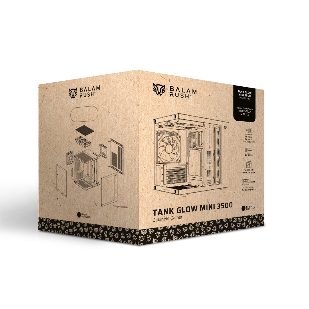 Gabinete Gamer Compact Mini Torre | Tank Glow Mini 3500 | Negro