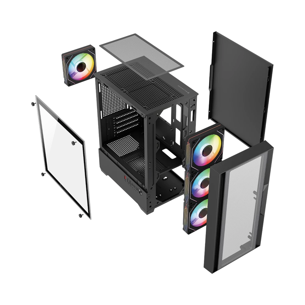 Gabinete Gamer Compact Mini Torre | Nitrox Edge Pro Aircool 4900C | Negro