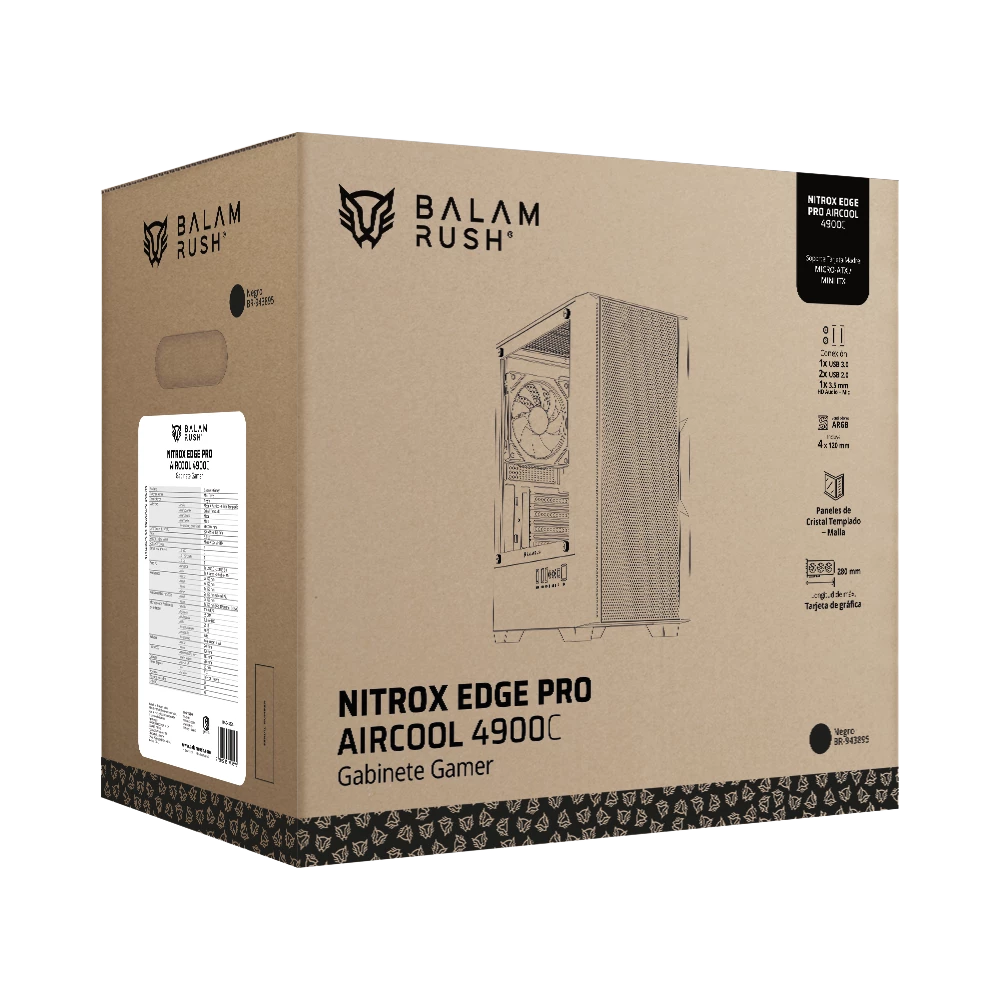 Gabinete Gamer Compact Mini Torre | Nitrox Edge Pro Aircool 4900C | Negro