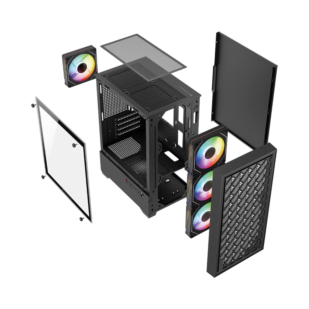 Gabinete Gamer Compact Mini Torre | Nitrox Edge Aircool 4700A | Negro