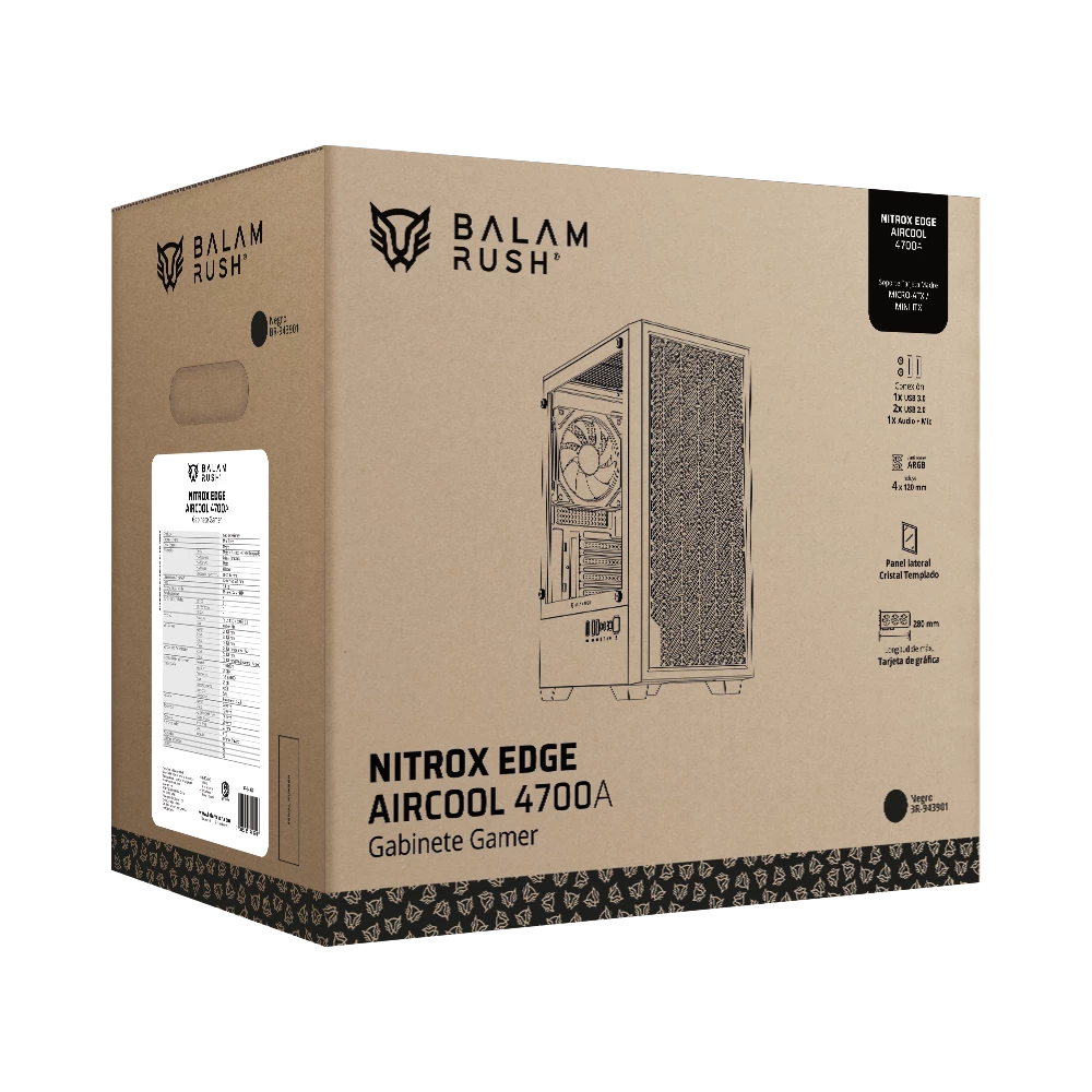 Gabinete Gamer Compact Mini Torre | Nitrox Edge Aircool 4700A | Negro