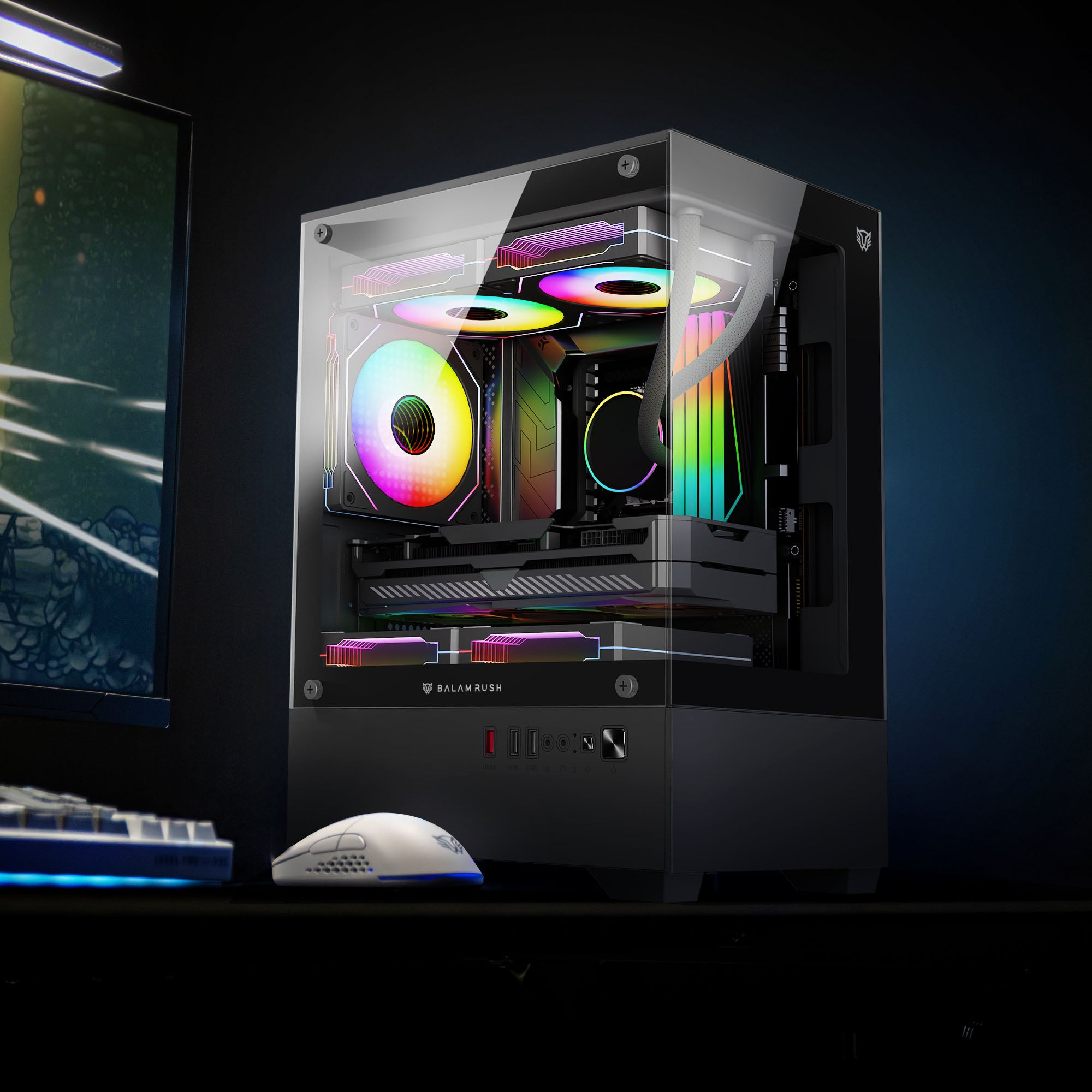 Gabinete Gamer Compact Mini Torre | Nitrox Glow Crystal 4700C | Negro