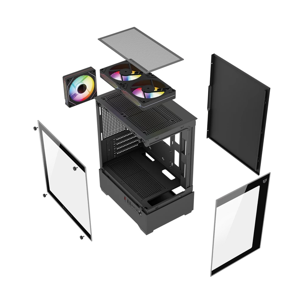 Gabinete Gamer Compact Mini Torre | Nitrox Glow Crystal 4700C | Negro