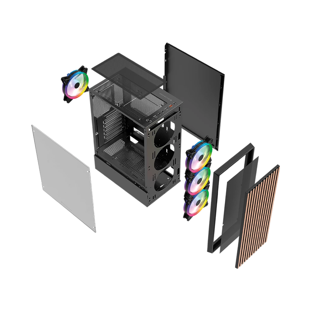 Gabinete Gamer Compact Media Torre | Dragonfly Wood GM580 | Negro