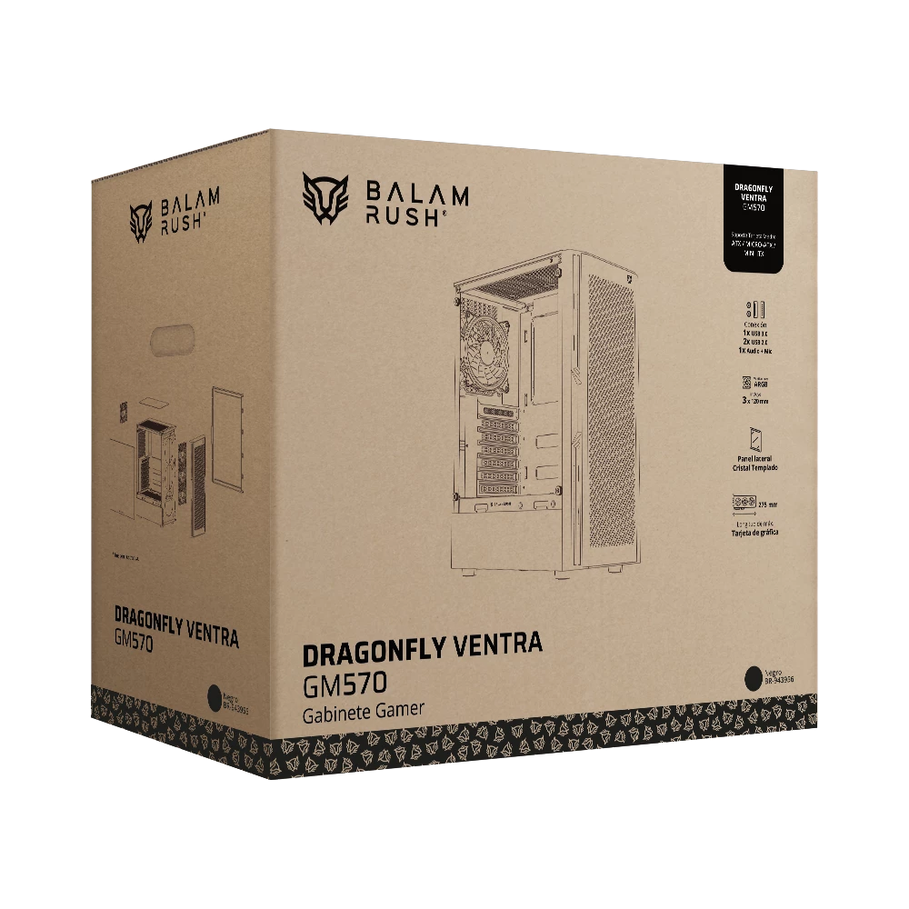 Gabinete Gamer Compact Media Torre | Dragonfly Ventra GM570| Negro