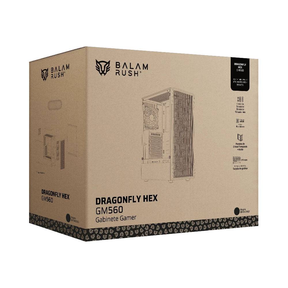 Gabinete Gamer Compact Media Torre | Dragonfly Hex GM560 | Negro