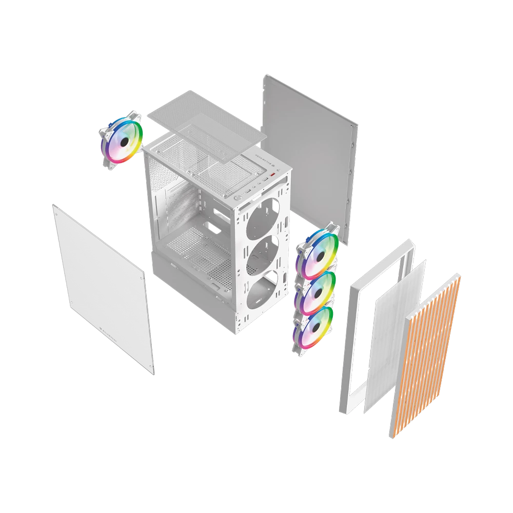 Gabinete Gamer Compact Media Torre | Dragonfly Wood GM580 | Blanco