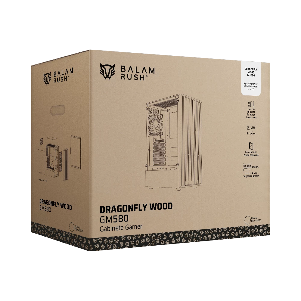 Gabinete Gamer Compact Media Torre | Dragonfly Wood GM580 | Blanco
