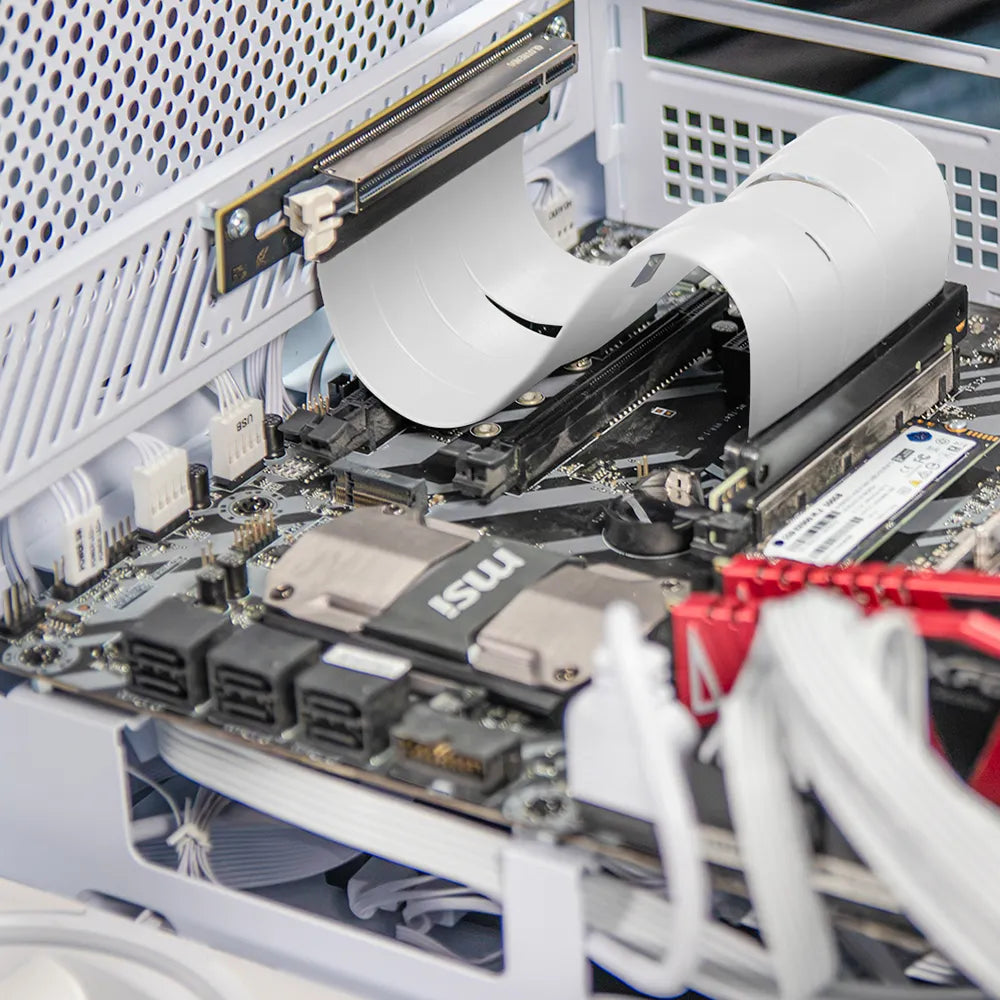 Cable Riser PCI-E 5.0 Vertical Link VL50 25 cm | Ranura x16 | 128 GB | Macho 0°+Hembra 90° | Blanco