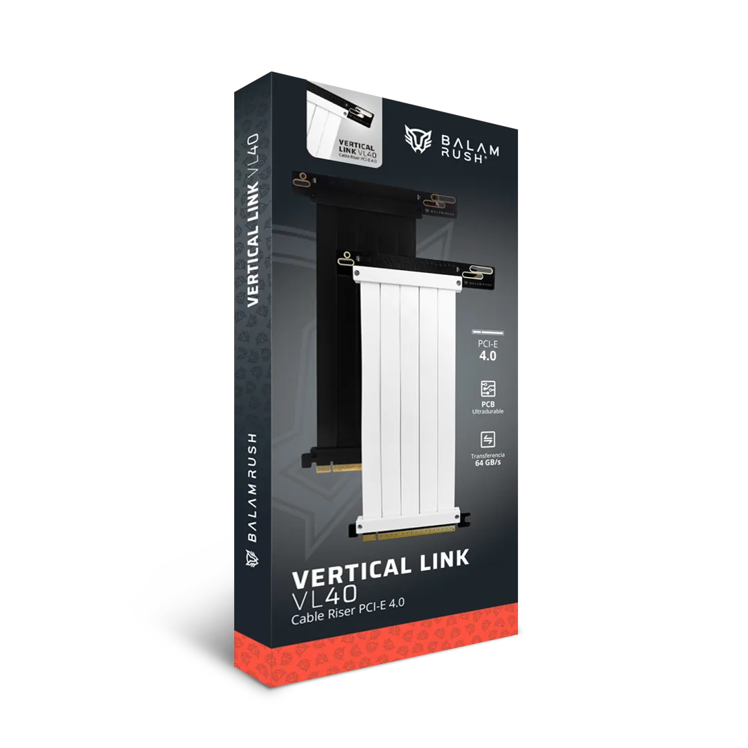 Cable Riser PCI-E 4.0 Vertical Link VL40 25 cm | Ranura x16 | 64 GB | Macho 0°+Hembra 90° | Blanco