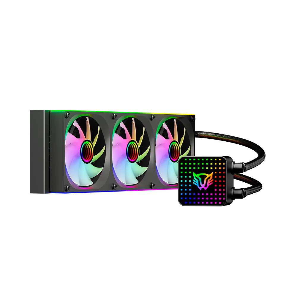 Enfriamiento Líquido 360 | Cryo Vision CV36 | TDP 300W | Pantalla LCD 4" | Bomba 2750 RPM | Triple Ventilador Marco único PWM+ARGB | Negro