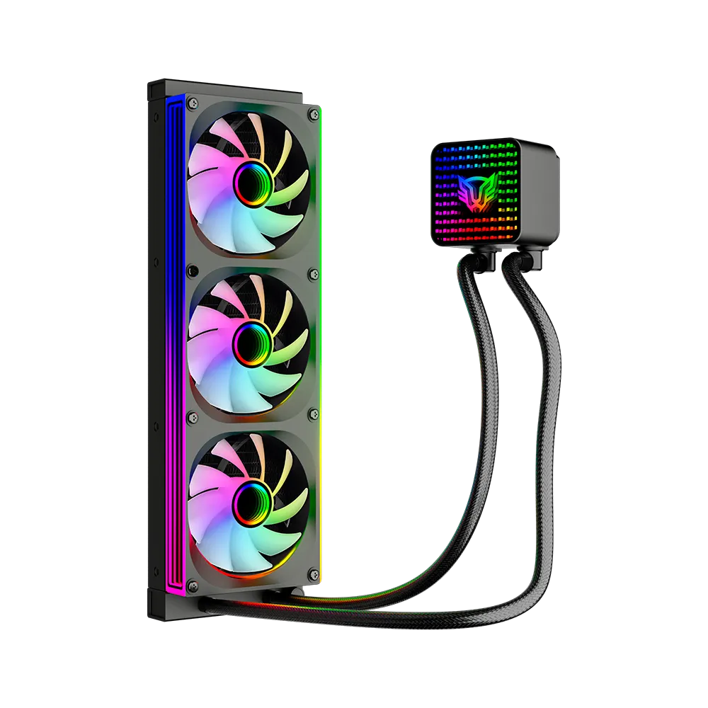 Enfriamiento Líquido 360 | Cryo Vision CV36 | TDP 300W | Pantalla LCD 4" | Bomba 2750 RPM | Triple Ventilador Marco único PWM+ARGB | Negro