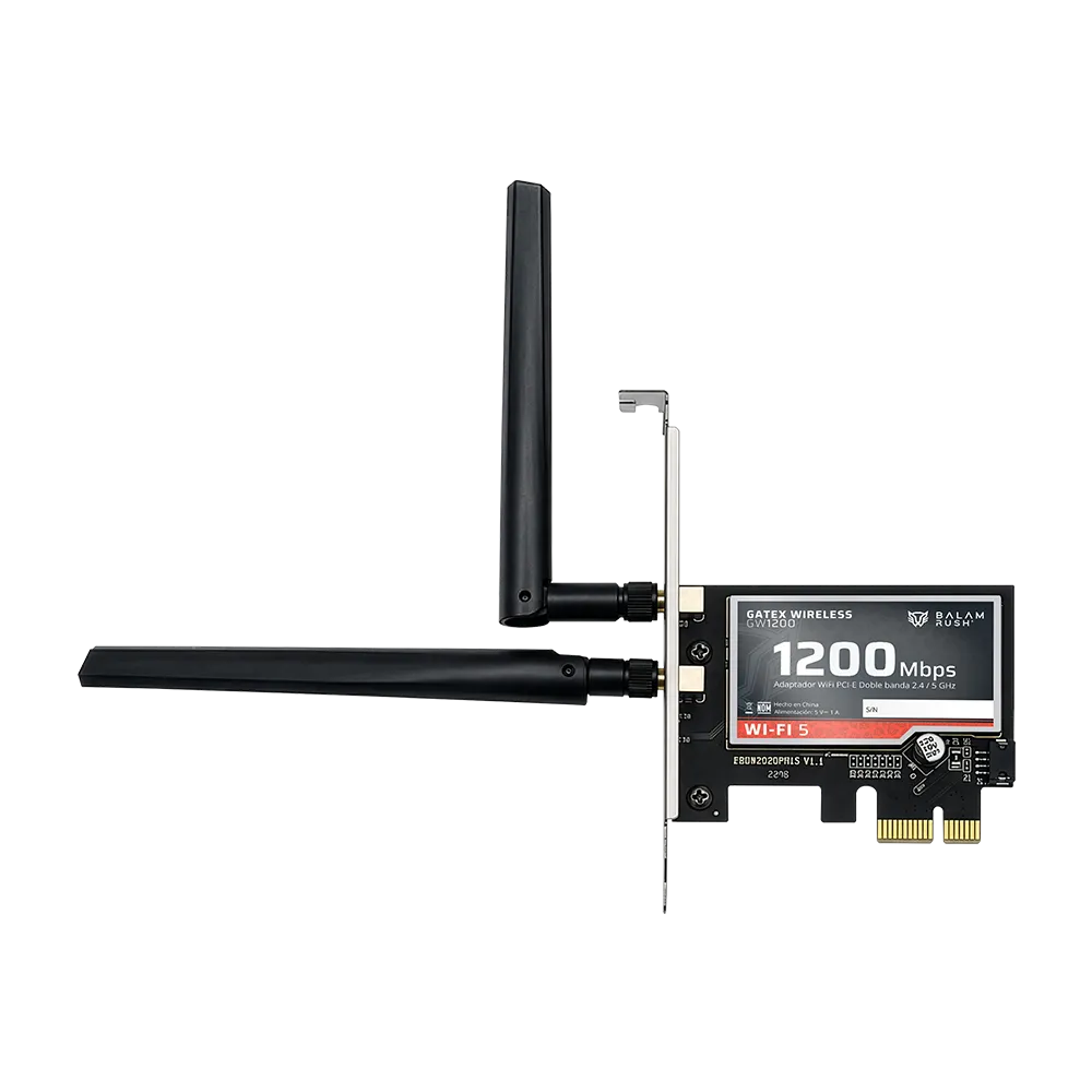Adaptador WiFi PCI-E | Gatex Wireless GW1200 | WiFi 5 + BT 4.2 | Doble Banda 1200 Mbps 2.4GHz | 300Mbps 5GHz | 900Mbps | Chipset Intel