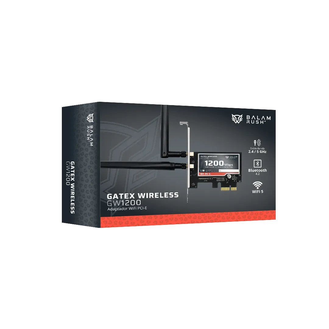 Adaptador WiFi PCI-E | Gatex Wireless GW1200 | WiFi 5 + BT 4.2 | Doble Banda 1200 Mbps 2.4GHz | 300Mbps 5GHz | 900Mbps | Chipset Intel