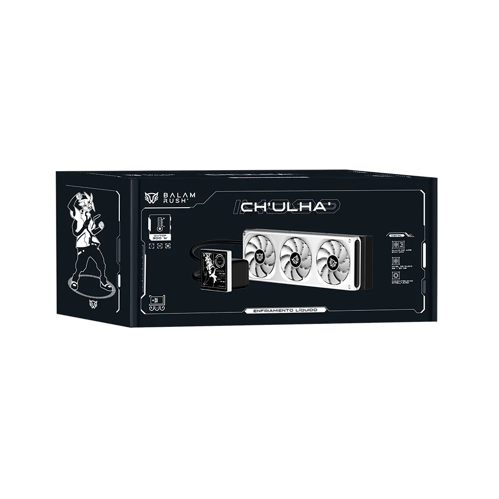 Enfriamiento Liquido 360 CH'ULHA' IX999 | TDP 300W | Pantalla LCD 4" | Bomba 2750 RPM | Black&White