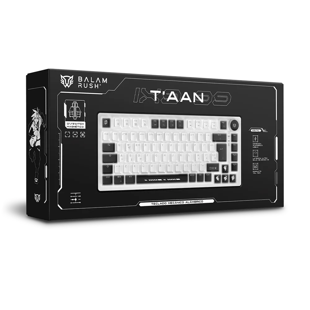 Teclado Mecánico Gamer Alámbrico T'AAN IX999 | 75 % + Gasket | Switch Magnético | 83 Teclas + Knob | Black&White