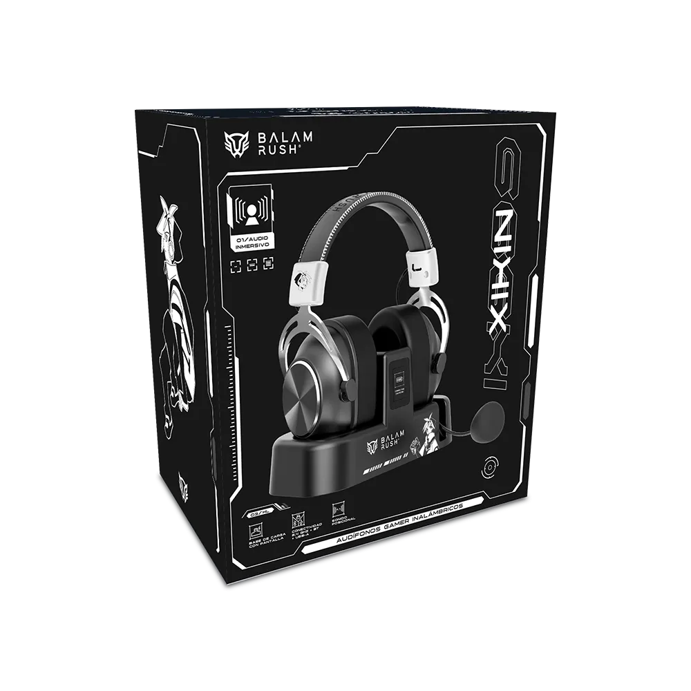 Audífonos Gamer Inalámbrico XIKIN IX999 | con Base de Carga | Over Ear | BT 5.4 + Dongle 2.4 GHz + Cable | Black&White