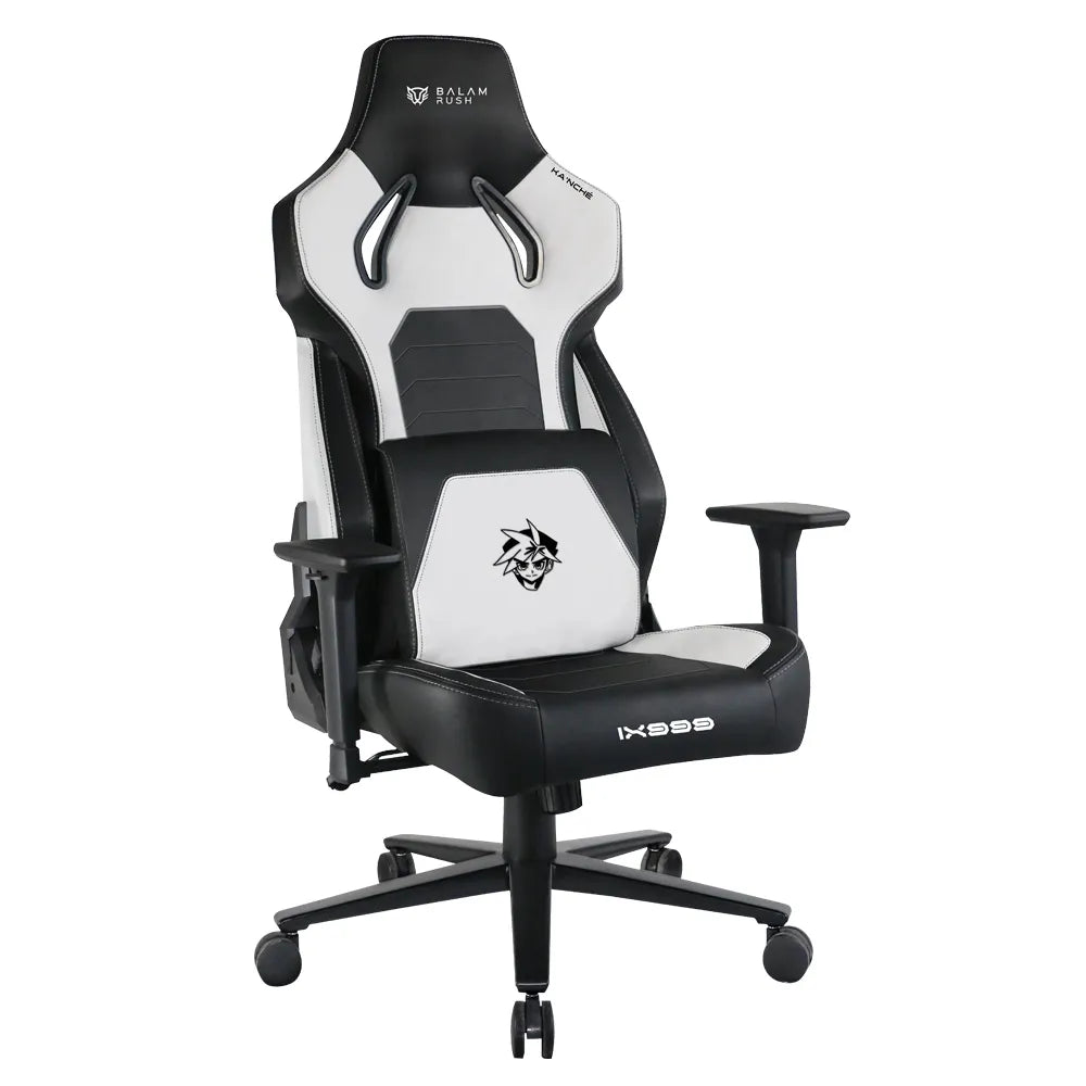 Silla Gamer K'ANCHÉ IX999 | Madera + PU + Espuma Moldeada + Metal | Pistón Clase 4 | Soporta hasta 150 kg | Mecanismo Mecánico | Inclinación 180° | Black&White