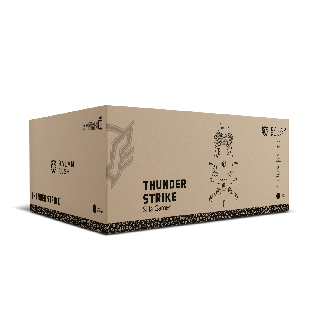 Silla Gamer Thunder Strike / Madera + PU / Piston Clase 4 / Soporta hasta 150 kg / Mecanismo Mariposa / Inclinación de 90° a 180° / Negro